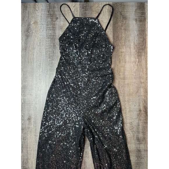Crystal Sky Pants - Crystal Sky Womens Black Sequin Jumpsuit Sleeveless Wide Leg Party Evening XS